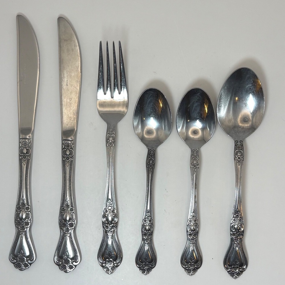 Vtg Rogers Dream Rose Stainless Flatware Korea Ornate Floral Silverware 6pc Set